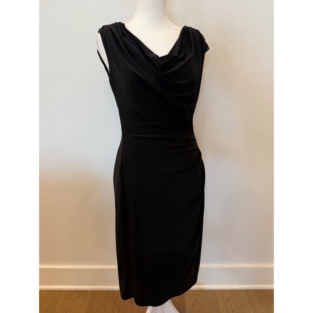 Lauren Ralph Lauren Black Sleeveless Cowl Neck Dress Ruched Sheath Bodycon 6‎